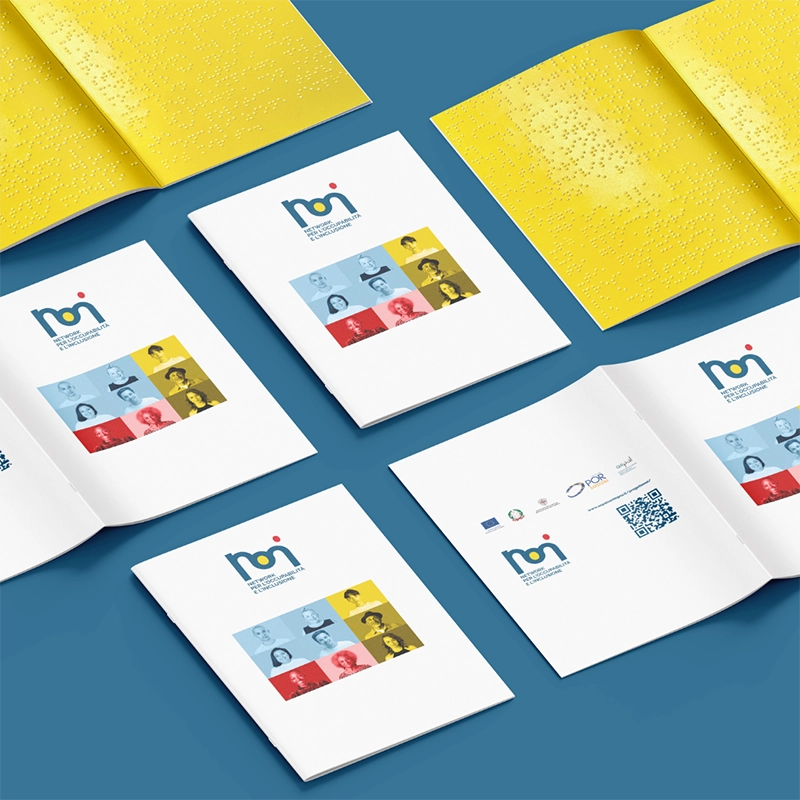Brochure in doppia lingua: italiano e braille per il progetto di comunicazione istituzione N.O.I.