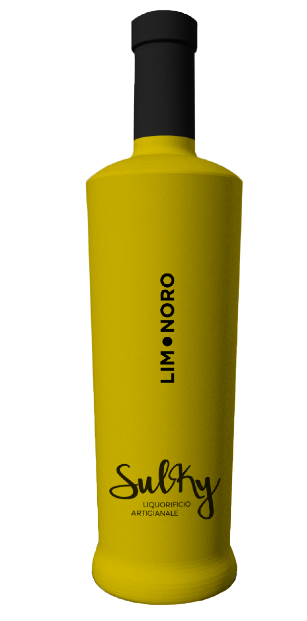Bottiglia di design Sulki Liquori Limonoro. Packaging ideato da 37Comunicazione.